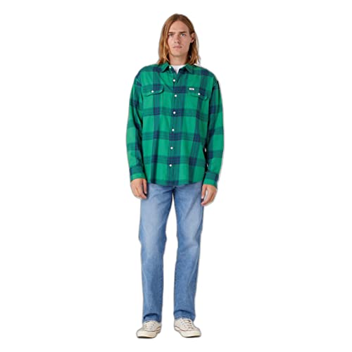 Wrangler Męska koszula z naszywką i kieszenią, Zielona Sosna, XL