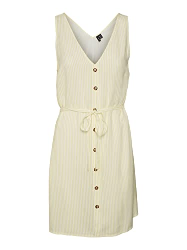 VERO MODA Women's VMBUMPY SL Short Dress WVN NOOS sukienka, Snow White/Stripes:Lemom Meringue, S, Snow White/Stripes:lemom Meringue, S