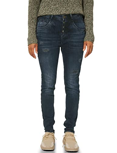 Street One Damskie spodnie jeansowe Loosefit, Blue Black Destroy Washed, 33W / 30L