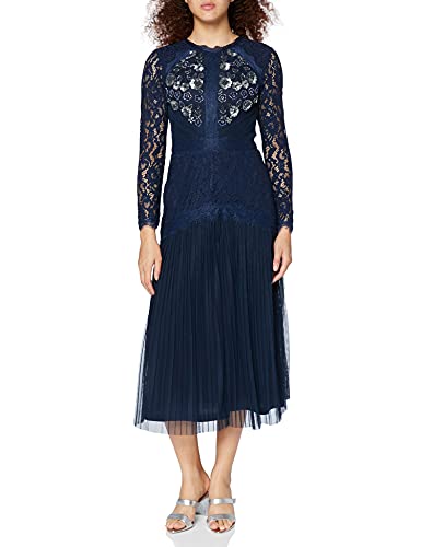 Frock and Frill Damska sukienka Milena Embellished Midi Dress na specjalne okazje, niebieski (midnight blue), 32