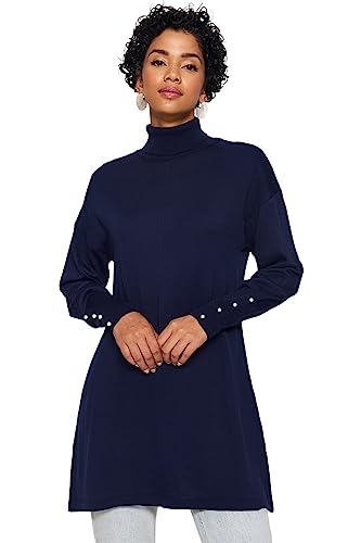 Trendyol Sweter damski, niebieski, regularny krój, Indygo, L