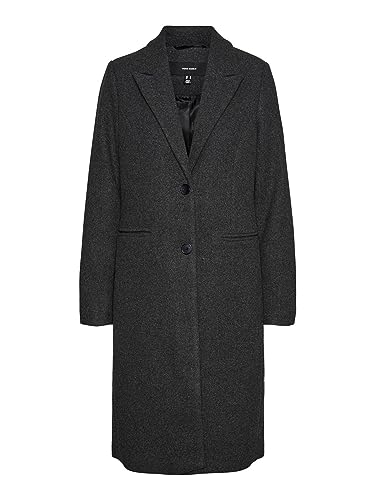 VERO MODA Damski płaszcz VMBLAZA Long Wool Coat BOOS, ciemny szary melanż, M