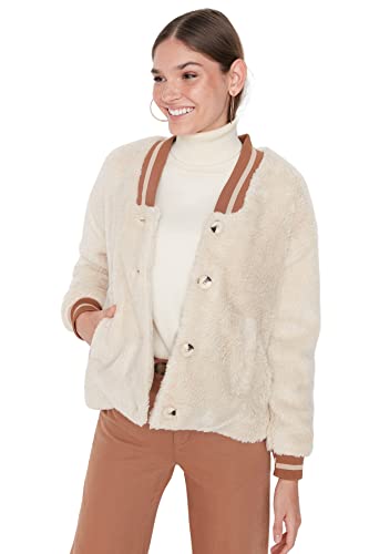 Trendyol Damen Regular Bomberjacken Plain Webstoff Winterjacke Płaszcz damski, Ecru, M