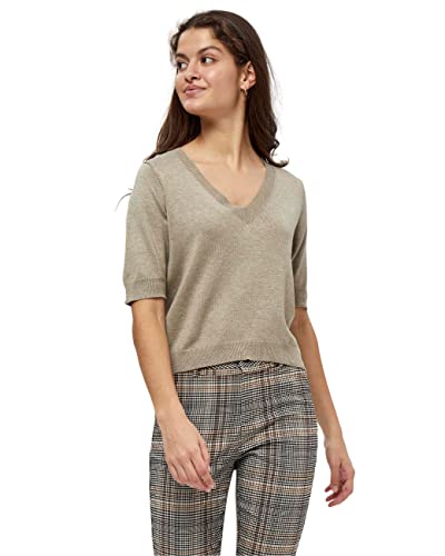 Minus Damska koszulka z dzianiny z dekoltem w serek, 399 Melanż drewna, XL