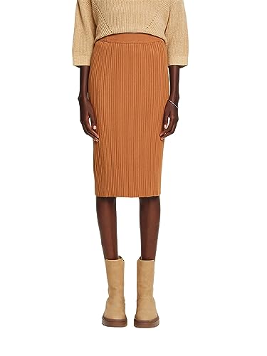 ESPRIT Spódnica midi z dzianiny prążkowanej, Caramel, M