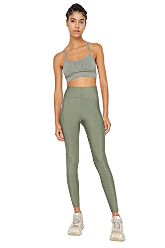 Trendyol Damskie legginsy sportowe z wysokim stanem Skinny Fit Full Size, Khaki, M