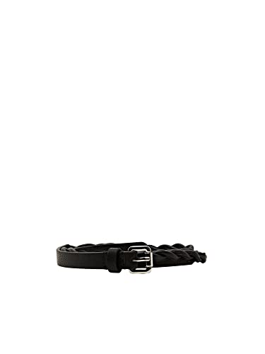 ESPRIT Wąski pasek pleciony ze skóry z metalową klamrą, 001/Black, 75