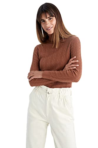 DeFacto Sweter normalny krój dla kobiet - sweter z golfem dla topów damski (KAHVE-500-Y13, M), kahve-500-y13, M