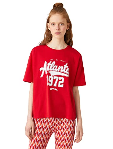 Koton Damska koszulka oversize z krótkim rękawem, Czerwony (401), XS