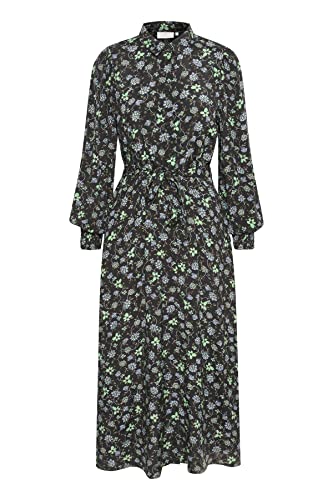Damska koszula KAFFE Maxi Tie Waist Printed Długi rękaw, Czarny - Kwiat Paisley Green, 36