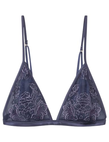 Women'secret Natural Trójkątny Biustonosz Tiul Haft Niebieski, Średni niebieski, 85B