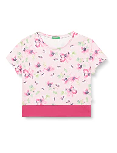 United Colors of Benetton Koszulka dziewczęca z krótkim rękawem, Rosa Fantasia a Fiori 69c, L (Krótki)