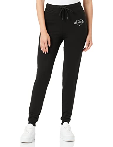 Love Moschino Damskie spodnie slim fit jog with Brand Heart Olographic Print Casual Pants, czarny, 40