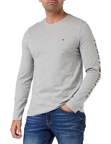 Tommy Hilfiger Męska koszulka z długim rękawem z logo Tommy, jasnoszary wrzos, M