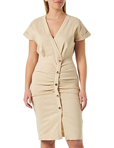 PINKO Damska sukienka lniana bez potrząsania, C28_beżowy migdałowy szkło, 44