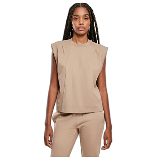 Urban Classics Women's Ladies Organic Heavy Pleated Shoulder Top T-Shirt, softtaupe, XS, Softtaupe, XS