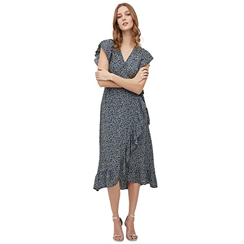 Vila Women's VIFINI WRAP S/S Long Dress – sukienka NOOS, czarna/aOP: ALINI, 34