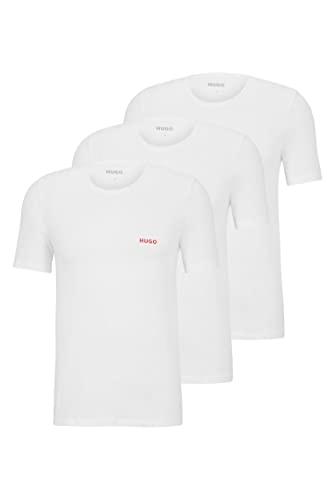HUGO Męski T-shirt RN Triplet P, trójpak, z bawełny, z logotypem, White100, S