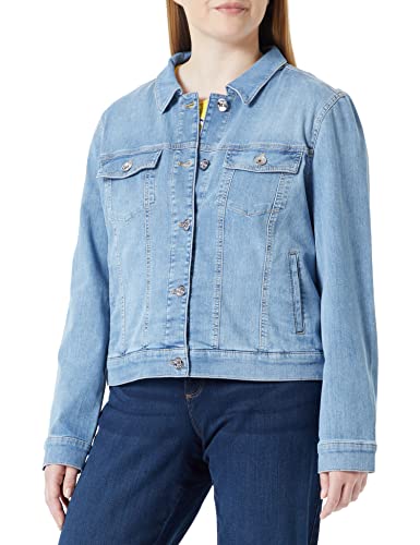 Samoon Damska kurtka dżinsowa z długim rękawem, zapinana na guziki kurtka dżinsowa + tkanina kurtka dżinsowa jednokolorowa, efekt spranego, Blue Denim, 52