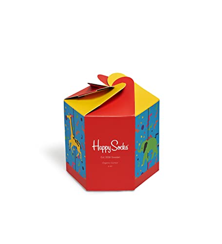 Happy Socks Carousel Gift Box, kolorowe i zabawne, Skarpety dla dzieci, Czerwony-Turkus-Żółty 4 pary (2-3Y)