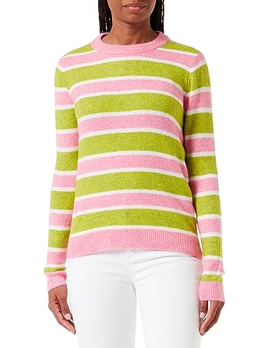 Bestseller A/S Damski VMPLAZA LS Block GA Boo sweter, saszetka różowa/paski: W. Dark Citron and Birch, L, Sachet Pink/Stripes:w. Dark Citron And Birch, L