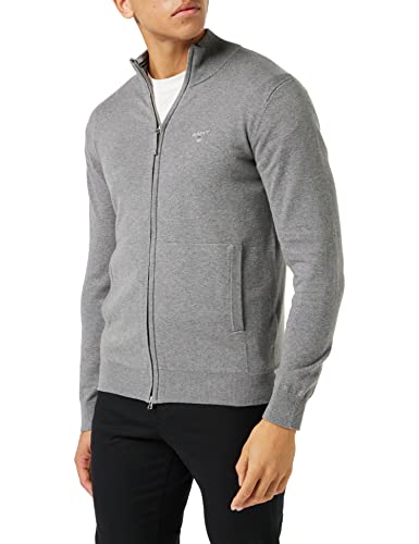 GANT Męska kurtka z dzianiny Classic Cotton Zip Cardigan, ciemnoszary melanż, XL