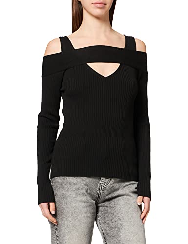 IPEKYOL Damska bluza z dzianiny Rib Knitted Cutout, czarny, L