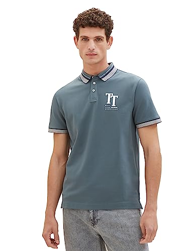 TOM TAILOR Męska koszulka polo z nadrukiem logo, 32506-dusty dark teal, M