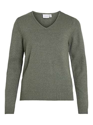 Vila Damski sweter z dzianiny z dekoltem w serek, Laurel Wreath/Szczegóły: ciemny melanż, S