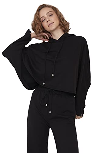 Trendyol Damska bluza z kapturem, jednokolorowa, regularna, Czarny, XS
