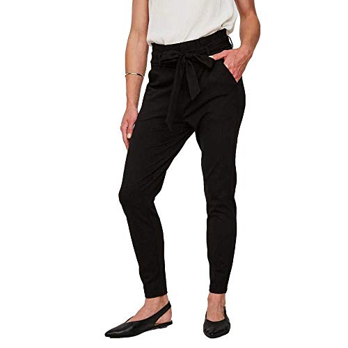 VERO MODA Damskie spodnie do kostek High Waist Loose Fit Paperbag, czarny, 54W / 32L