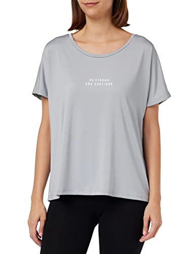 Koton Damska koszulka z nadrukiem z motywem Scoop Neck Slogan Oversized, Szary (027), L