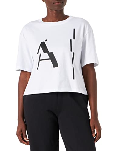 Armani Exchange Damska koszulka z krótkim rękawem, okrągły dekolt, biały (Optic White), bardzo duża