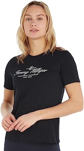 Tommy Hilfiger Damskie topy z dzianiny Reg Hilfiger Script C-nk Ss S/S, Pustynne niebo, XXS