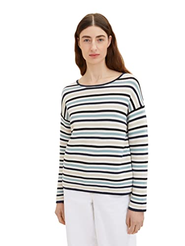 TOM TAILOR Damski sweter 1036918, 32091 - Blue Beige Knit Stripe, XXL