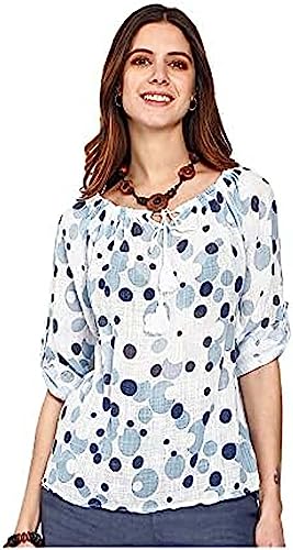 Bonateks, Polka Dot Top vor dem Polka Dot koronkowy kołnierz, 100% len, rozmiar DE:40, rozmiar US:L, topy, biało-czarny - wyprodukowano we Włoszech, biały, 40