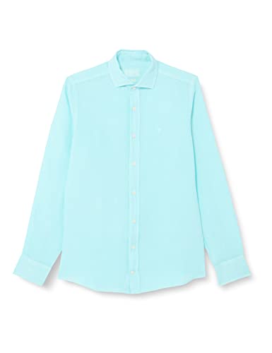 Hackett London Męska koszula barwiona lniana K, Miętowy, 3XL