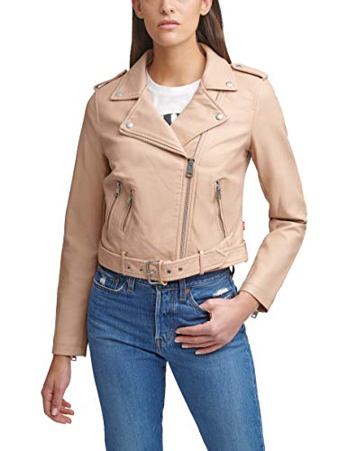 Levi's Damska kurtka motocyklowa ze sztucznej skóry z paskiem (standardowe i duże rozmiary), kurtka ze sztucznej skóry, Biscotti, rozmiar L, Biscotti, L