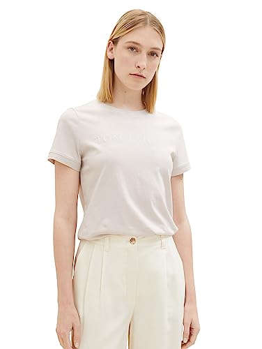 TOM TAILOR Damska koszulka z nadrukiem logo z bawełny ekologicznej, 16339 - Clouds Grey, 3XL