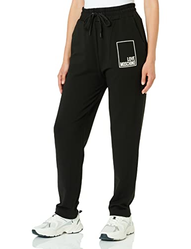 Love Moschino Damskie spodnie polarowe o regularnym kroju z nadrukiem graffiti, Schwarz, 38