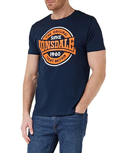 Lonsdale koszulka męska almington, granatowy/neonowy pomarańczowy, XXL