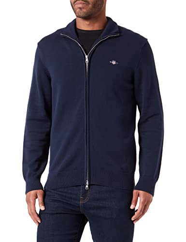 GANT Męska kurtka z dzianiny Casual Cotton Zip Cardigan z dzianiny, Evening Blue, standardowy, niebieski (Evening Blue), S