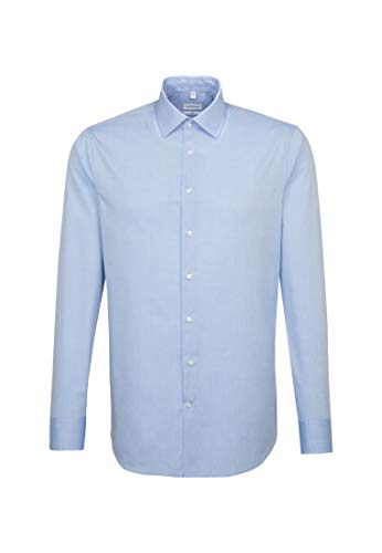 Seidensticker Męska koszula jednokolorowa, elegancka koszula z dodatkowym kołnierzem Kent – Slim Fit – koszula biznesowa z długim rękawem, Niebieski (jasnoniebieski 13), 37