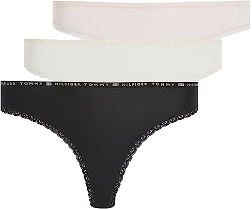 Tommy Hilfiger Damskie stringi majtki, Czarny/kość słoniowa/jasnoróżowy, L