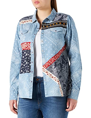 Joe Browns Damska mieszana patchwork szczegółowa dżinsowa koszula bluzka, niebieska, 18