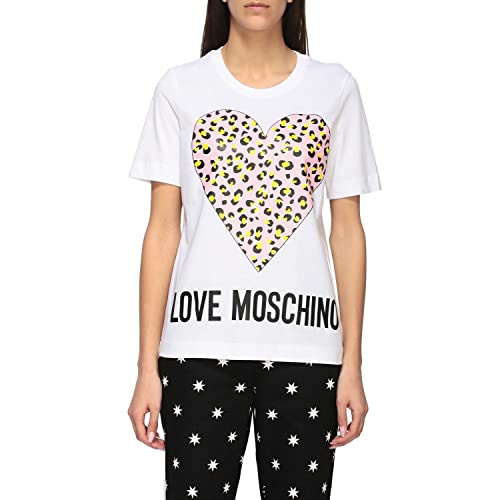 Love Moschino Damska koszulka z nadrukiem animalier, biały (Optical White A00), 44