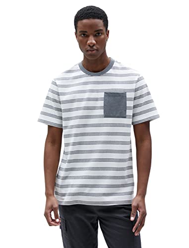 Koton Koszulka męska Crew Neck Tissued Pocket Detailed Short Sleeve, Szary pasek (04K), S