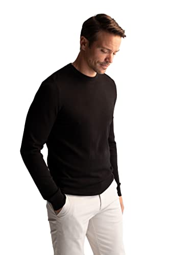 DeFacto Męski sweter z dzianiny z długim rękawem, okrągły dekolt, slim fit dla mężczyzn, topy (czarny, L), czarny, L