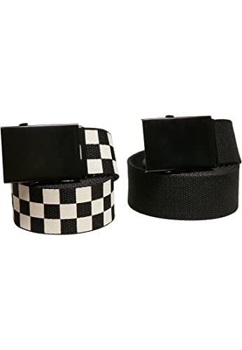 Urban Classics Unisex Check and Solid Canvas Belt 2-pak pasek, czarny/biały, S/M