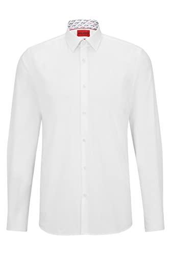 HUGO Męska koszula Ekoy Extra Slim-Fit z łatwej do prasowania bawełnianej popeliny, Open White199., 38